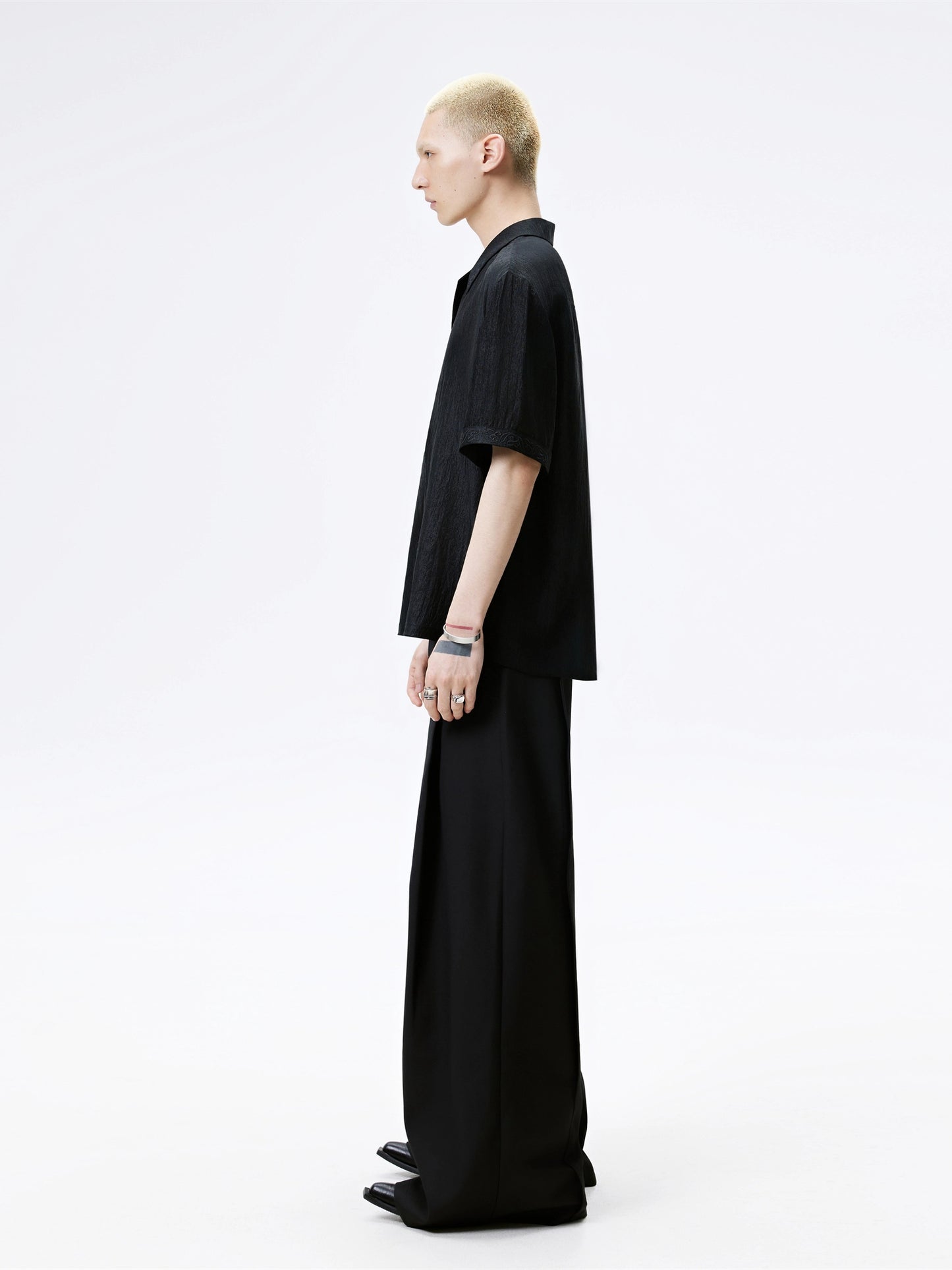 FRKM SCD Textured Black Pleated Drape Embroidered Loose Top - ISABEL.