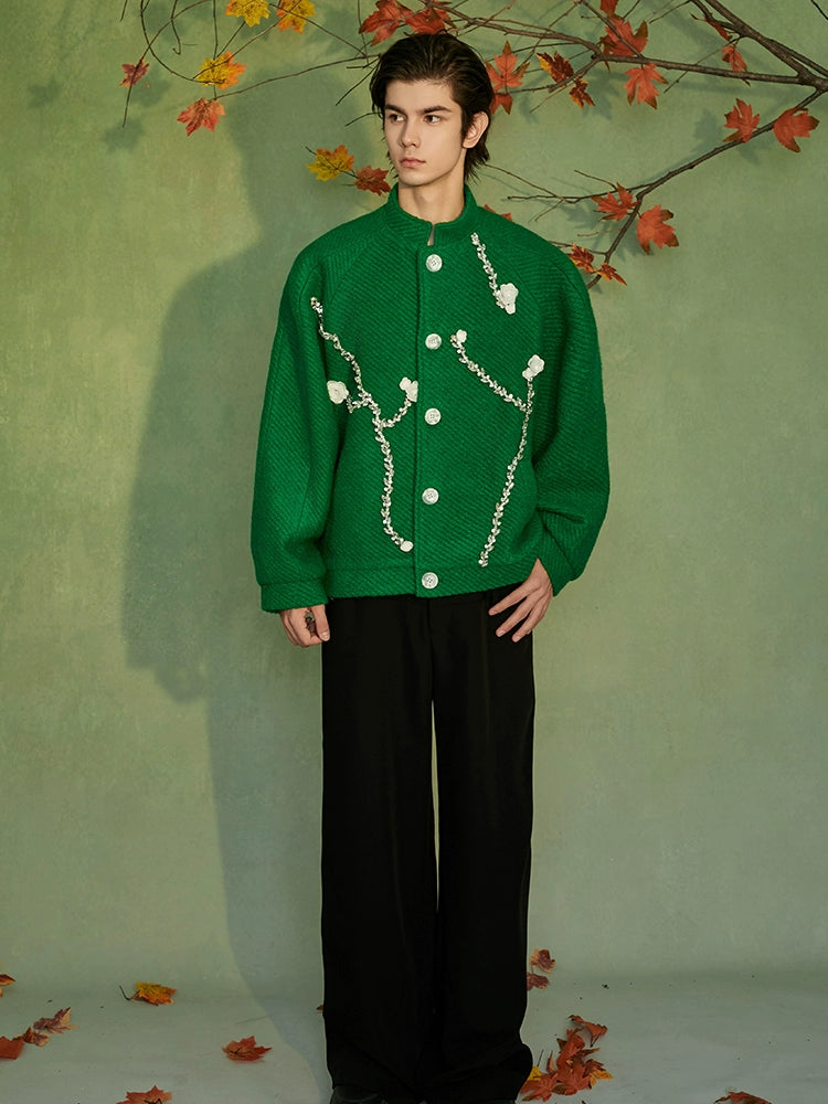 JIECHI loose woolen embroidered applique jacket  - NILE.