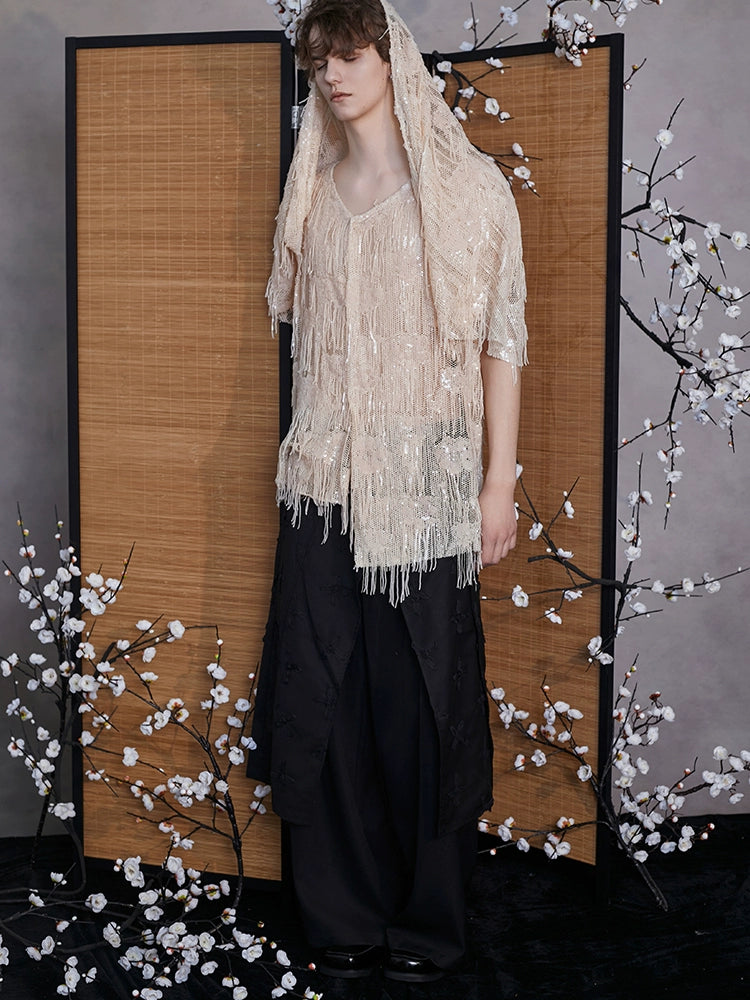 JIECHI black culottes irregularly cut loose slacks - MAXIE.