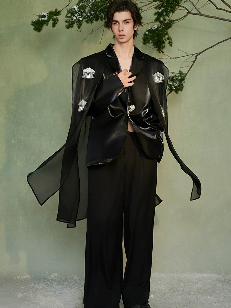 JIECHI embellished black loose casual blazer - JOB.