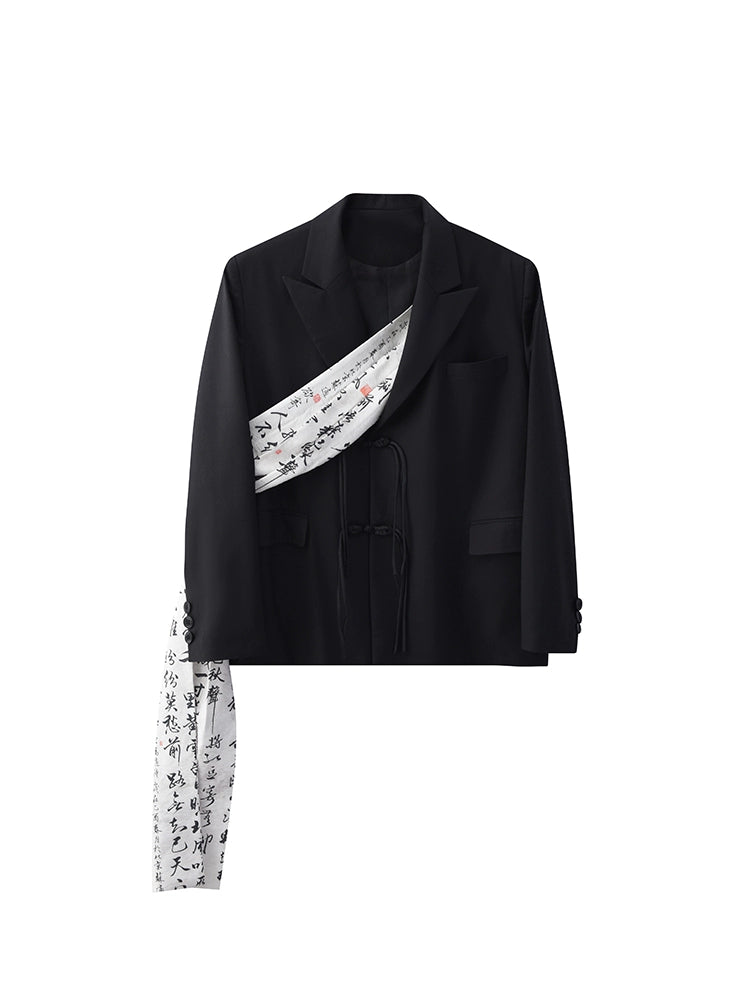 JIECHI  casual loose Chinese calligraphy sash design suit - SYLAR.