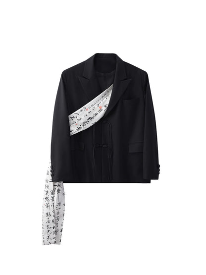 JIECHI  casual loose Chinese calligraphy sash design suit - SYLAR.