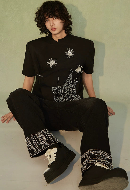 JIECHI loose embroidery round neck short sleeve unisex T-shirt - FANRIC.