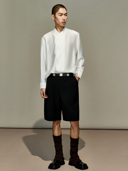 OWNLIFE acetic acid improved collar seersucker texture shirt - DAVE.