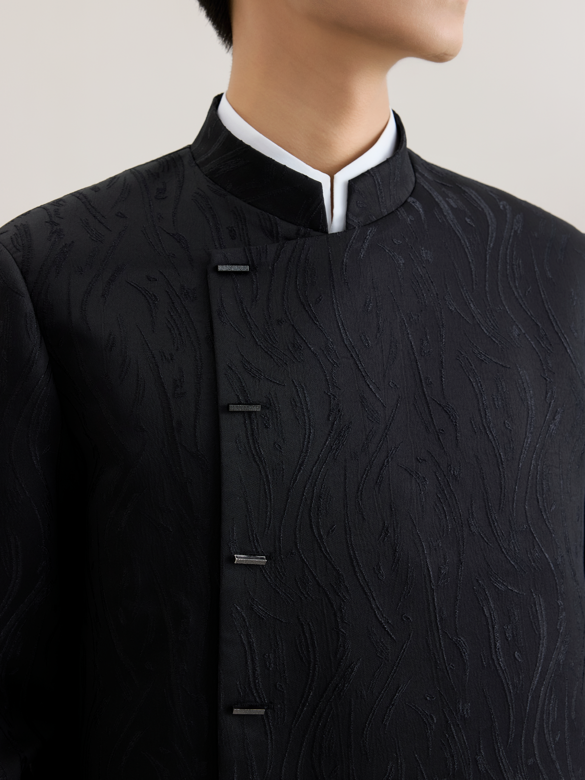 OWNLIFE stand-up collar willow leaf jacquard jacket suit set - DIDI.