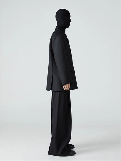 FRKM SCDSS Silhouette Black Padded Shoulders Casual Cropped Drapy Blazer - YORK.