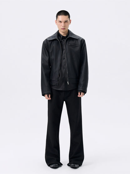FRKM SCD Lapel Motorcycle Zipper Short Black Leather Jacket - SAWYER.
