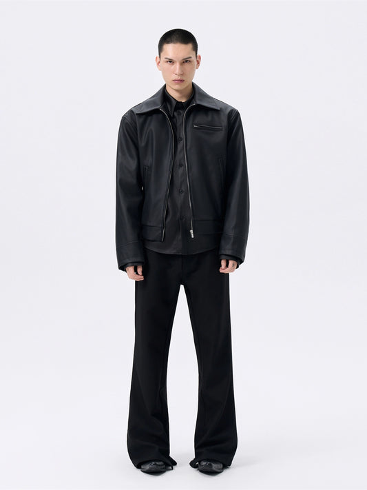 FRKM SCD Lapel Motorcycle Zipper Short Black Leather Jacket - SAWYER.