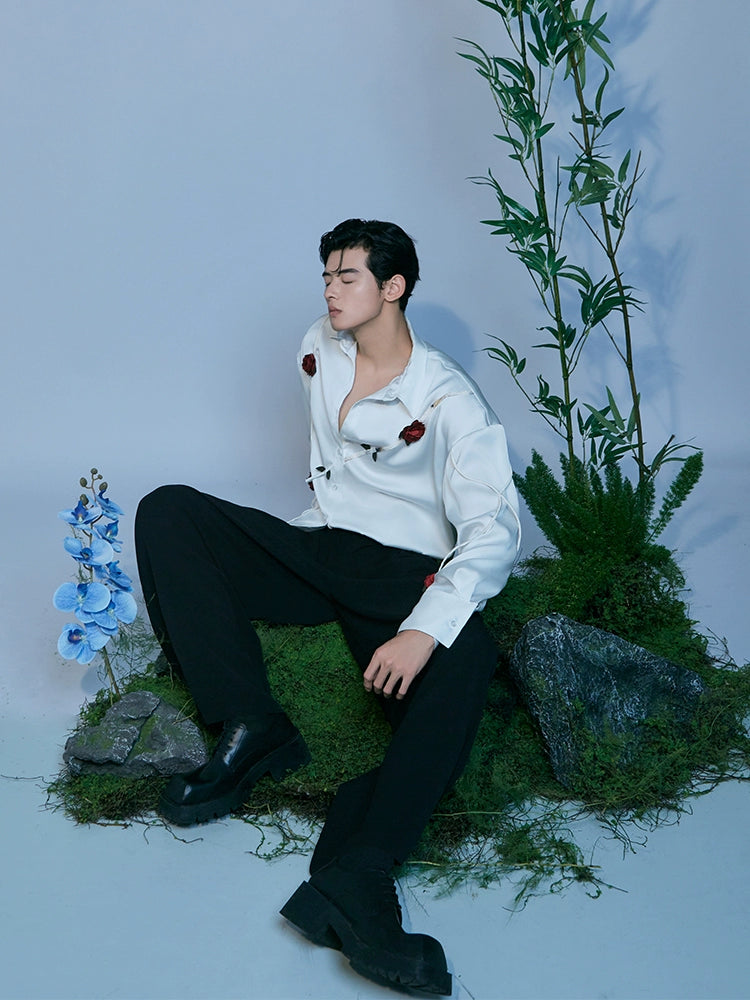 JIECHI  casual acetate white loose long-sleeved shirt - JUAN.