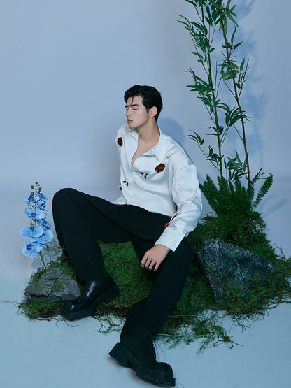 JIECHI  casual acetate white loose long-sleeved shirt - JUAN.