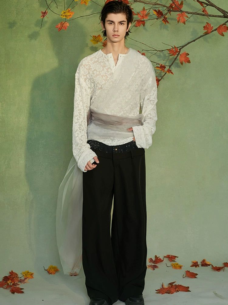 JIECHI  lace beaded cardigan long-sleeved top - VANDER.