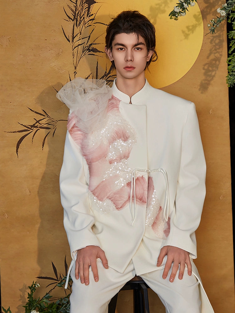 JIECHI ruffle embellished casual white blazer - HANK.