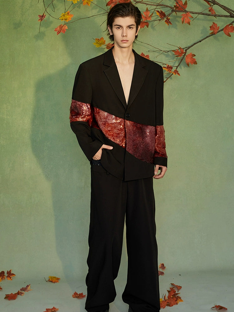 JIECHI splicing loose embellished black suit - ERIC.