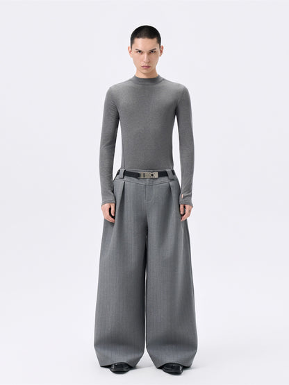 FRKM SCD Wool Grey Stretch Slim Waist Versatile Long Sleeve T-Shirt - VERITY.
