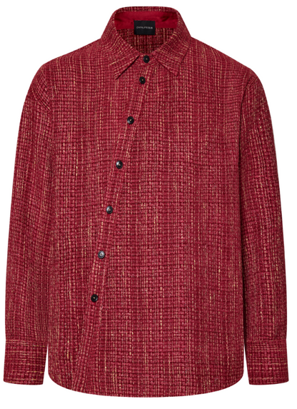 OWNLIFE flowing streamer tweed stand-up collar slinger shirt - SEREPH.