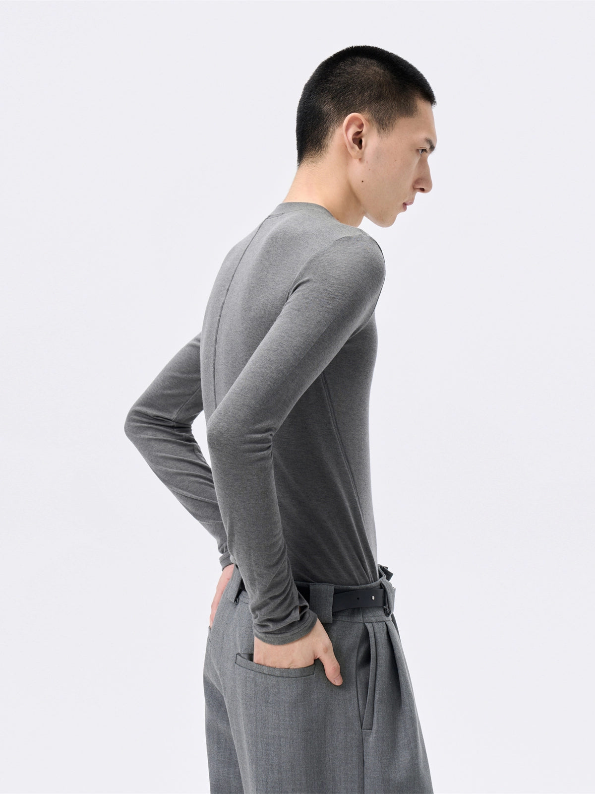 FRKM SCD Wool Grey Stretch Slim Waist Versatile Long Sleeve T-Shirt - VERITY.