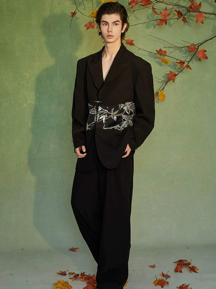 JIECHI  embroidered casual loose floral applique suit - CORY.