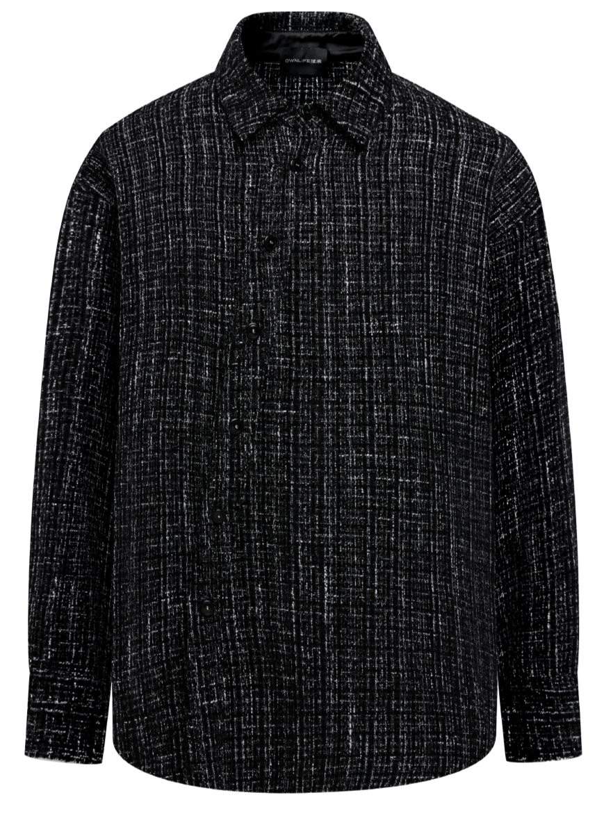 OWNLIFE flowing streamer tweed stand-up collar slinger shirt - SEREPH.