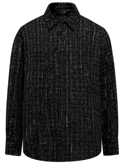 OWNLIFE flowing streamer tweed stand-up collar slinger shirt - SEREPH.