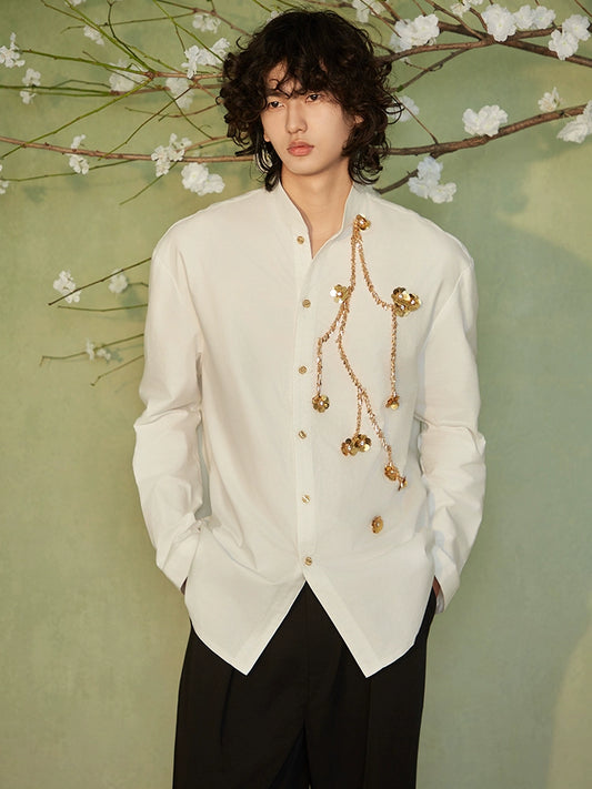 JIECHI casual oxford white loose long-sleeved shirt - CAYDEN.