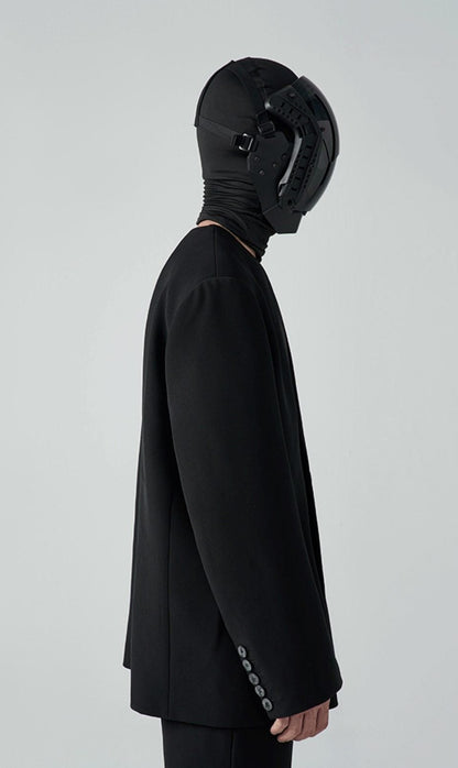 FRKM SC SS Casual Padded Shoulders Collarless Loose Double Button Suit - UNIQUE.