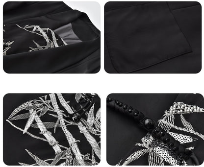 JIECHI embroidered irregular bias cut black blazer - PROSPER.