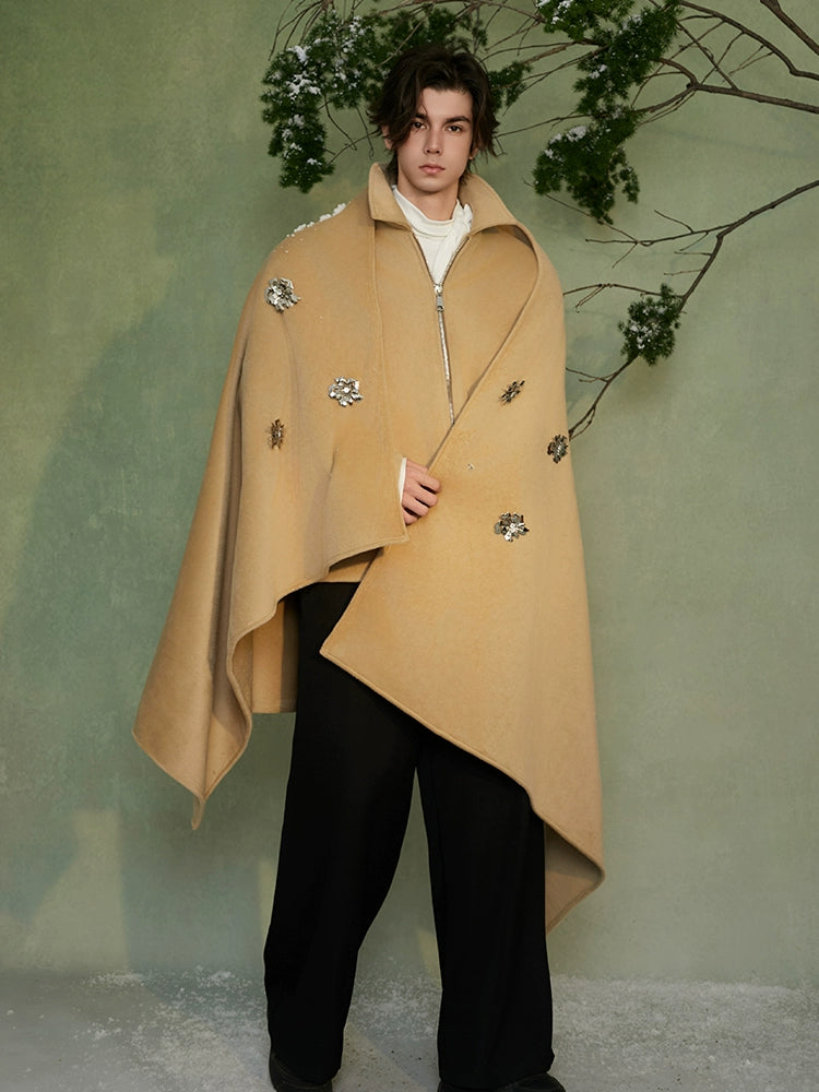 JIECHI shawl loose woolen wrap floral brooch coat - MORRIS.