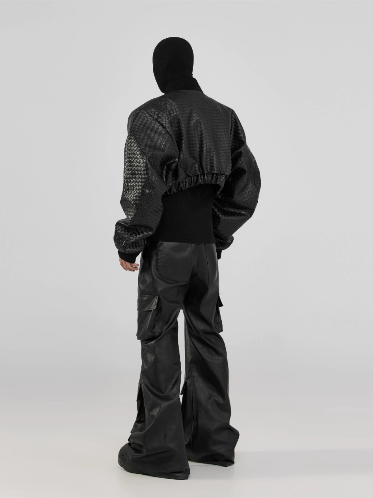 FRKM SCD Machete Cut Woven PU Leather Cropped Jacket- PHANTOM.