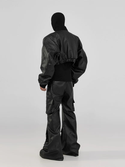 FRKM SCD Machete Cut Woven PU Leather Cropped Jacket- PHANTOM.
