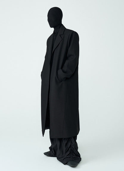 FRKM SCD SS Wool Unbuttoned Loose Shoulder Padded Midi Patchwork Black Coat - LEVI.