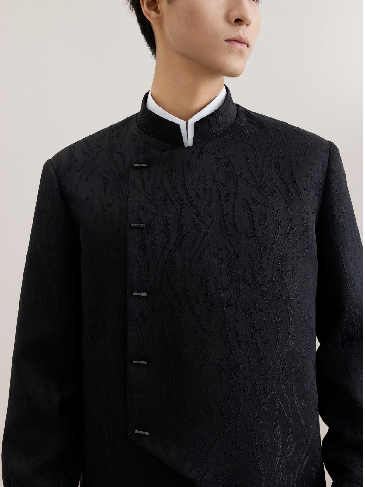 OWNLIFE stand-up collar willow leaf jacquard jacket suit set - DIDI.