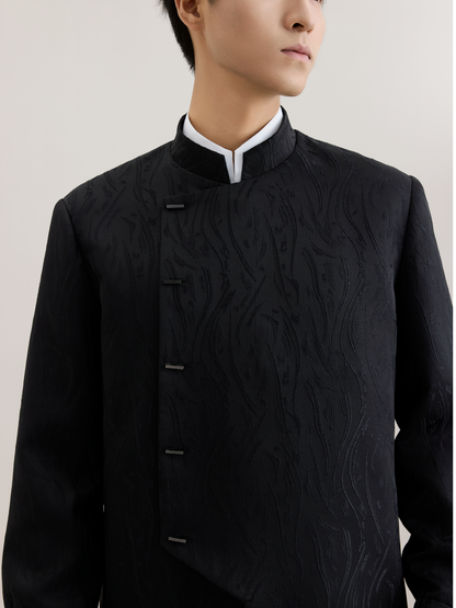 OWNLIFE stand-up collar willow leaf jacquard jacket suit set - DIDI.