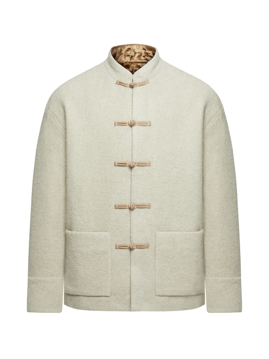 OWNLIFE fleece roll stand-up collar double placket buckle coat - BRAY.