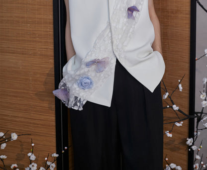 JIECHI  white loose sleeveless applique vest- ORLANDO.
