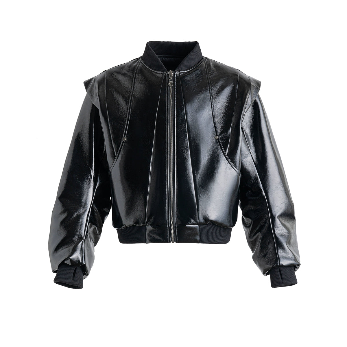 FRKM SCD shiny PU leather black padded baseball uniform Jacket - KIERNAN.