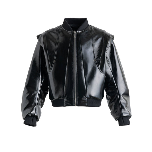 FRKM SCD shiny PU leather black padded baseball uniform Jacket - KIERNAN.