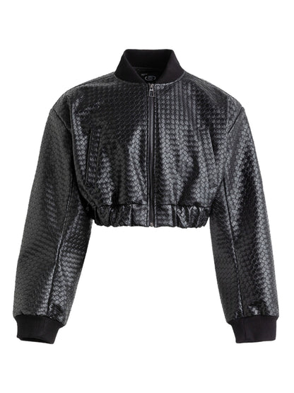 FRKM SCD Machete Cut Woven PU Leather Cropped Jacket- PHANTOM.