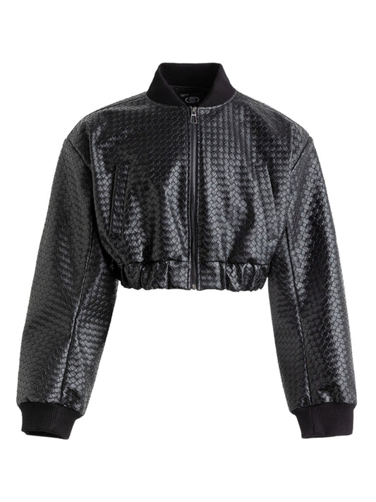 FRKM SCD Machete Cut Woven PU Leather Cropped Jacket- PHANTOM.