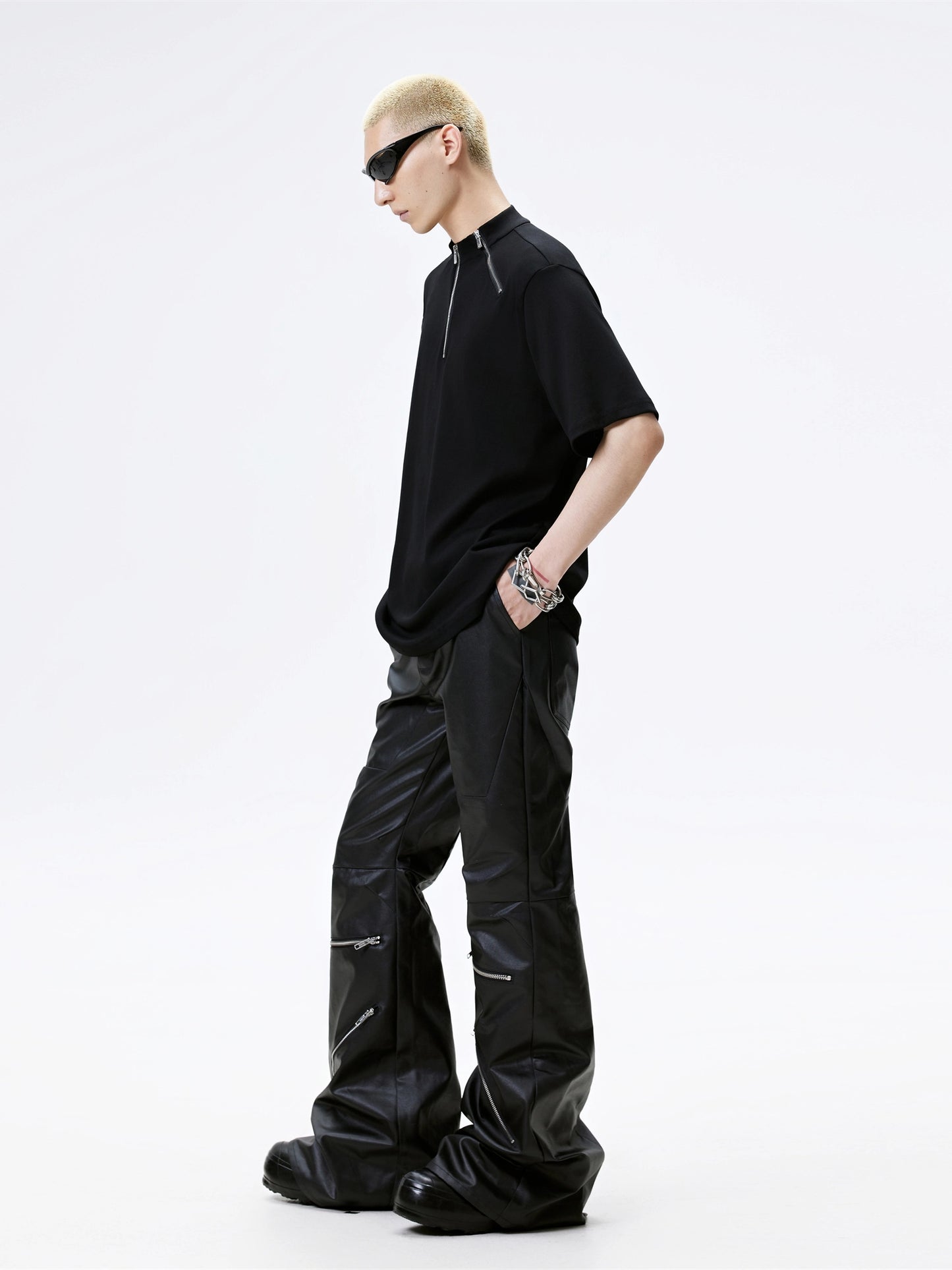 FRKM SCD Black Half Zip Small Neckline Short Sleeve Top - ALAN.