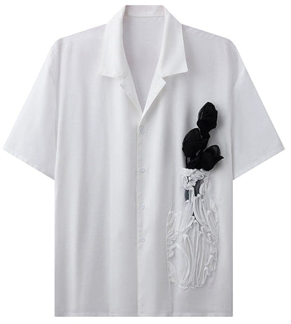 JIECHI  casual cotton linen white loose short-sleeved unisex shirt  - EDEN.