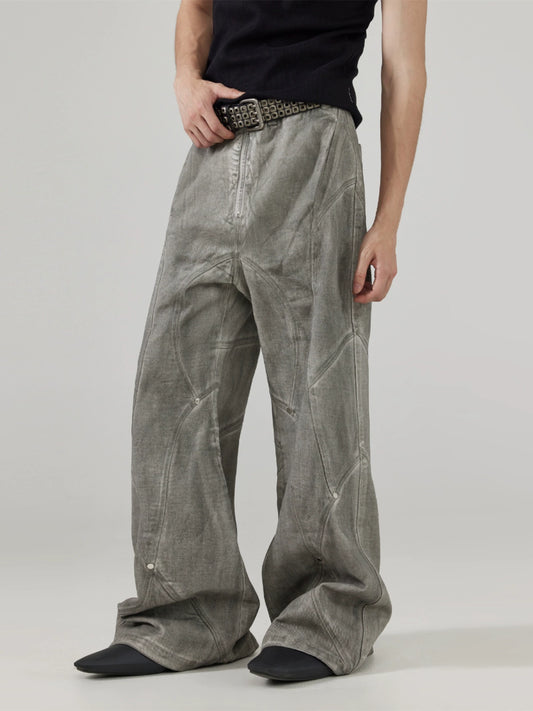 FRKM SCD Dirty Wash Distressed Jeans Wide Leg Studded Pants - GARDEN.
