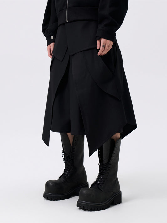 FRKM SCD 25 AW Deconstructed Waist Seal Layering Apron Layered Butt Curtain unisex Skirt - BERRY