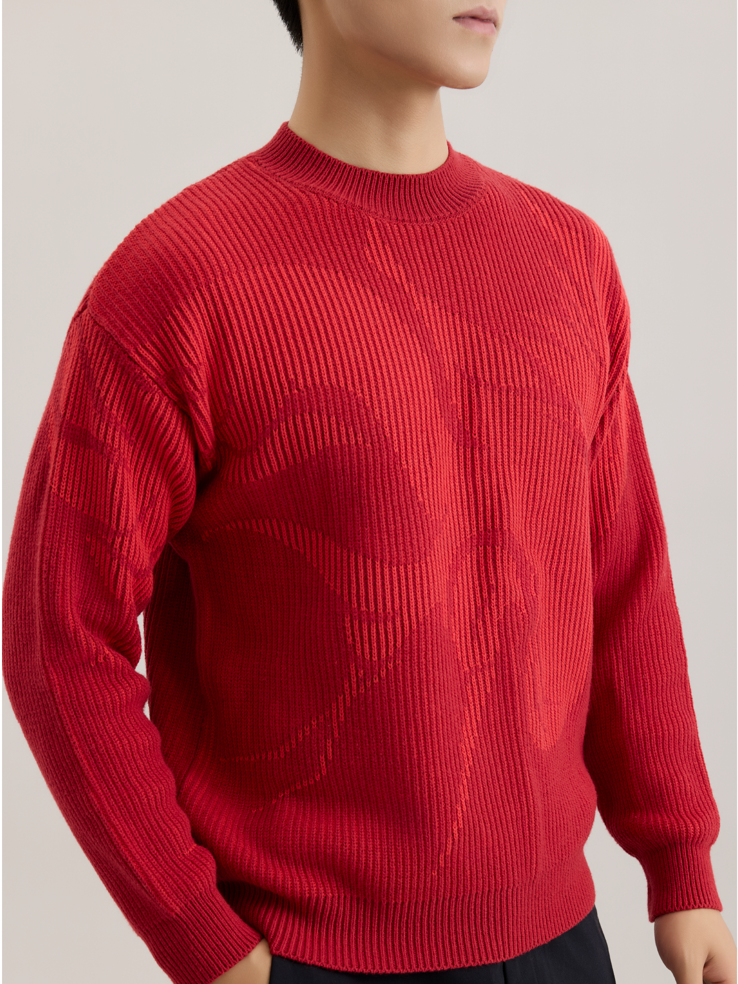 OWNLIFE red wool crew neck knitted sweater- KIRIAN.