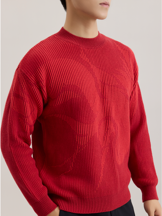 OWNLIFE red wool crew neck knitted sweater- KIRIAN.