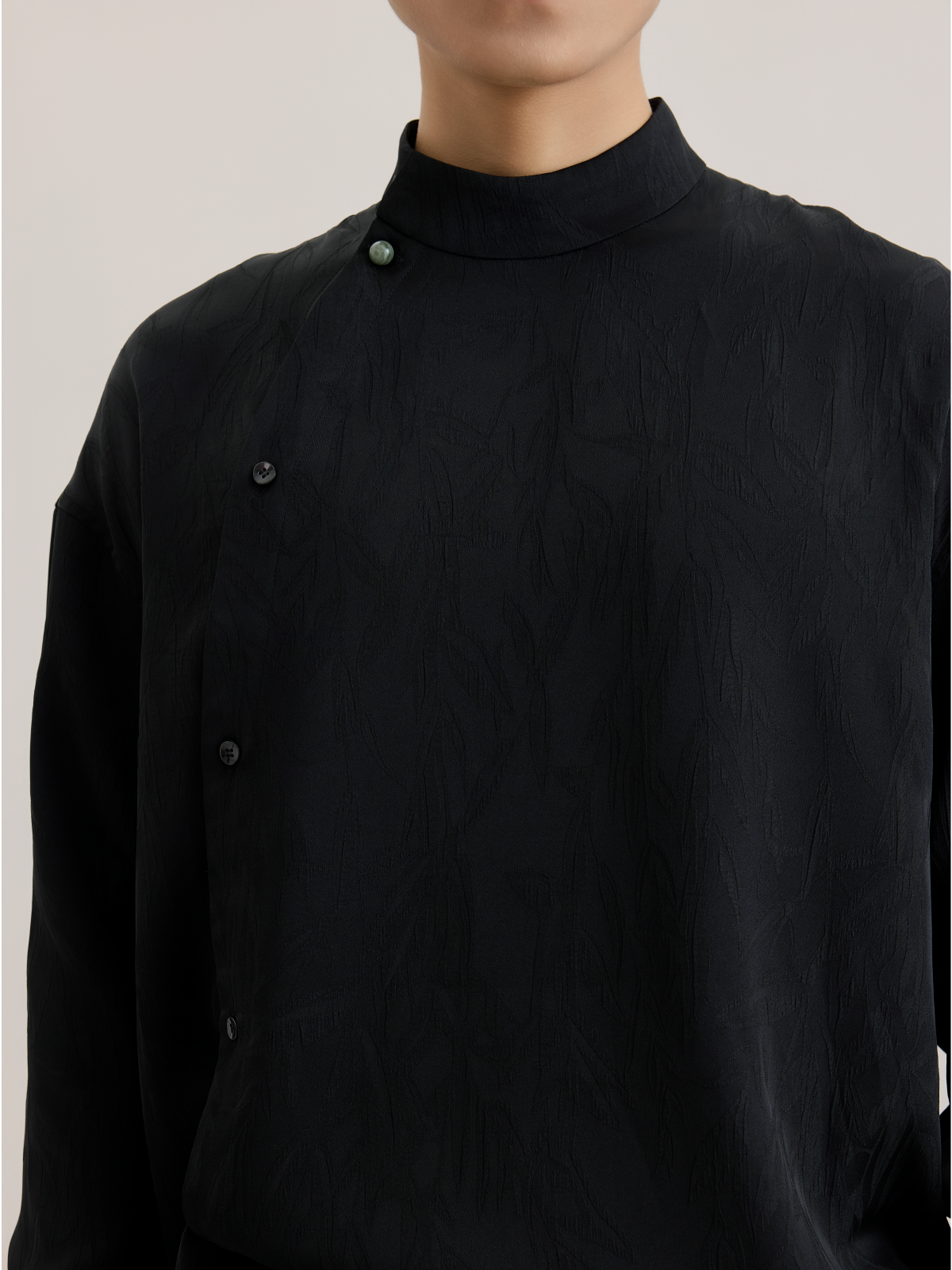 OWNLIFE bamboo hair jade placket slant lapel jacquard shirt - FINLEY.