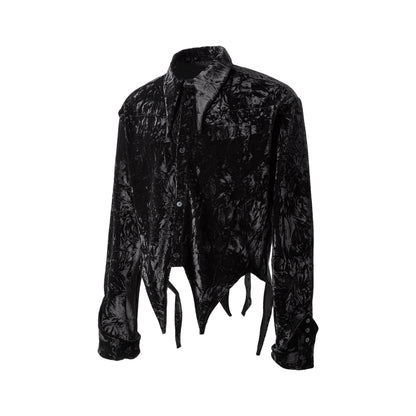 FRKM SCD Corrugated Glossy Velor Dovetail Hem Cropped Shirt Jacket -FEIST.