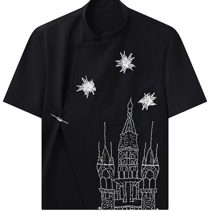 JIECHI loose embroidery round neck short sleeve unisex T-shirt - FANRIC.