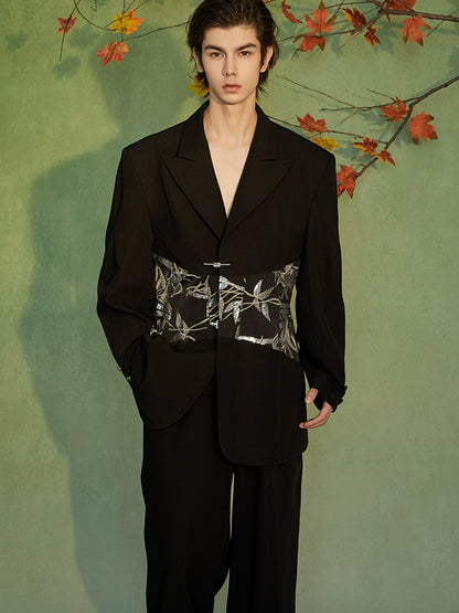 JIECHI  embroidered casual loose floral applique suit - CORY.