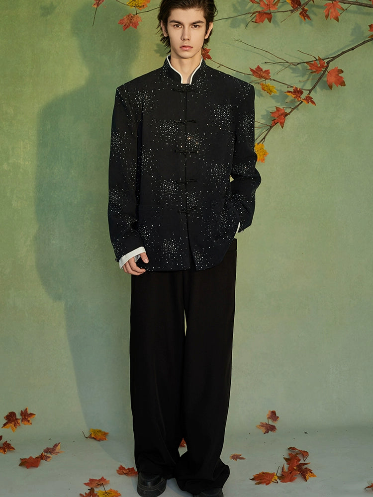 JIECHI stand-up collar beaded disc buckle tunics jacket - DEREK.