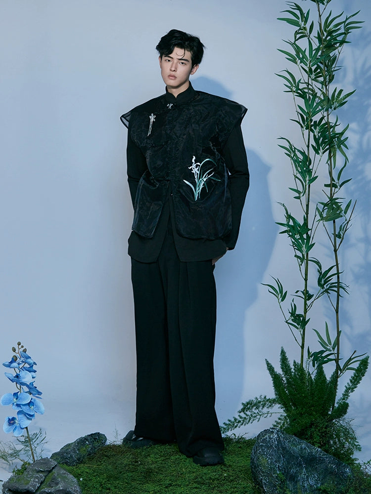 JIECHI men's orchid embroidery mandarin collar suit - QUINCY.